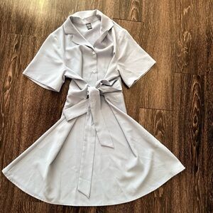 Pastel Lavender Tie-Waist Mini Shirt Dress